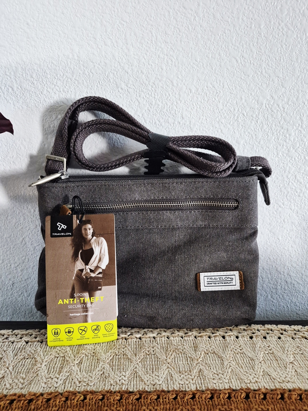 Travelon Dark Charcoal Gray Anti-Theft Crossbody Bag